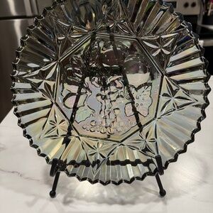 Vintage Federal Carnival Glass, Pioneer Smokey Gray Iridescent Fruit Platter